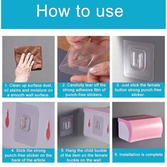 Double Sided Adhesive Hooks 16 pcs. Wall Hooks for Hanging, Self Adhesive Hooks - Picture 5 of 8